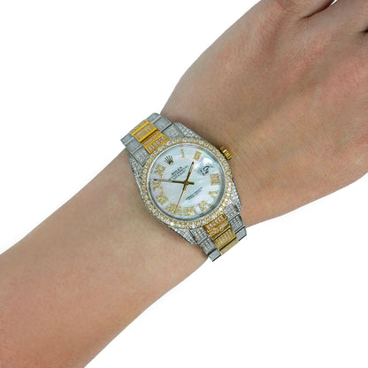 Rolex Datejust 36mm 16013 10TCW Diamond Oyster Band White MOP Dial Steel Watch