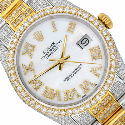 Rolex Datejust 36mm 16013 10TCW Diamond Oyster Band White MOP Dial Steel Watch