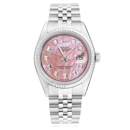 Rolex Datejust 1601 36mm 18K White Gold Bezel Pink MOP Dial Jubilee Steel Watch