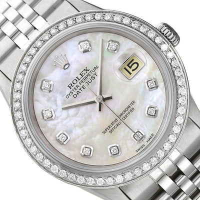 Rolex Datejust 16013 36mm White MOP Dial 18K Gold Diamond Bezel Jubilee Watch