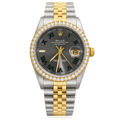 Rolex Datejust Jubilee 36mm 16013 Grey Dial 4.50Ct Diamond Bezel Men's Watch