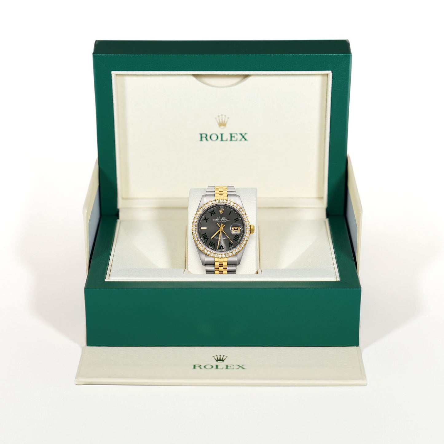 Rolex Datejust Jubilee 36mm 16013 Grey Dial 4.50Ct Diamond Bezel Men's Watch