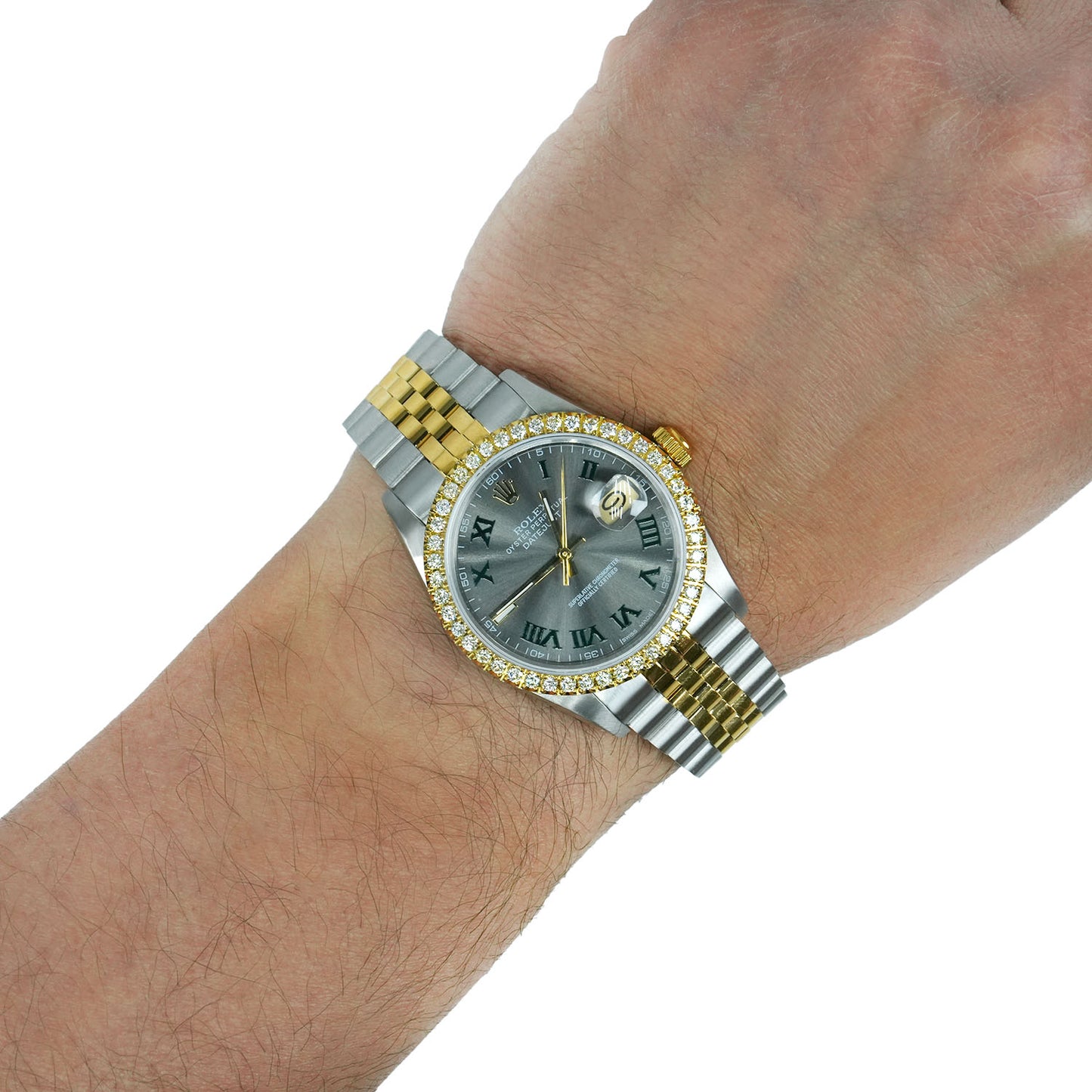 Rolex Datejust Jubilee 36mm 16013 Grey Dial 4.50Ct Diamond Bezel Men's Watch