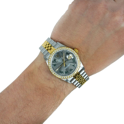 Rolex Datejust Jubilee 36mm 16013 Grey Dial 4.50Ct Diamond Bezel Men's Watch