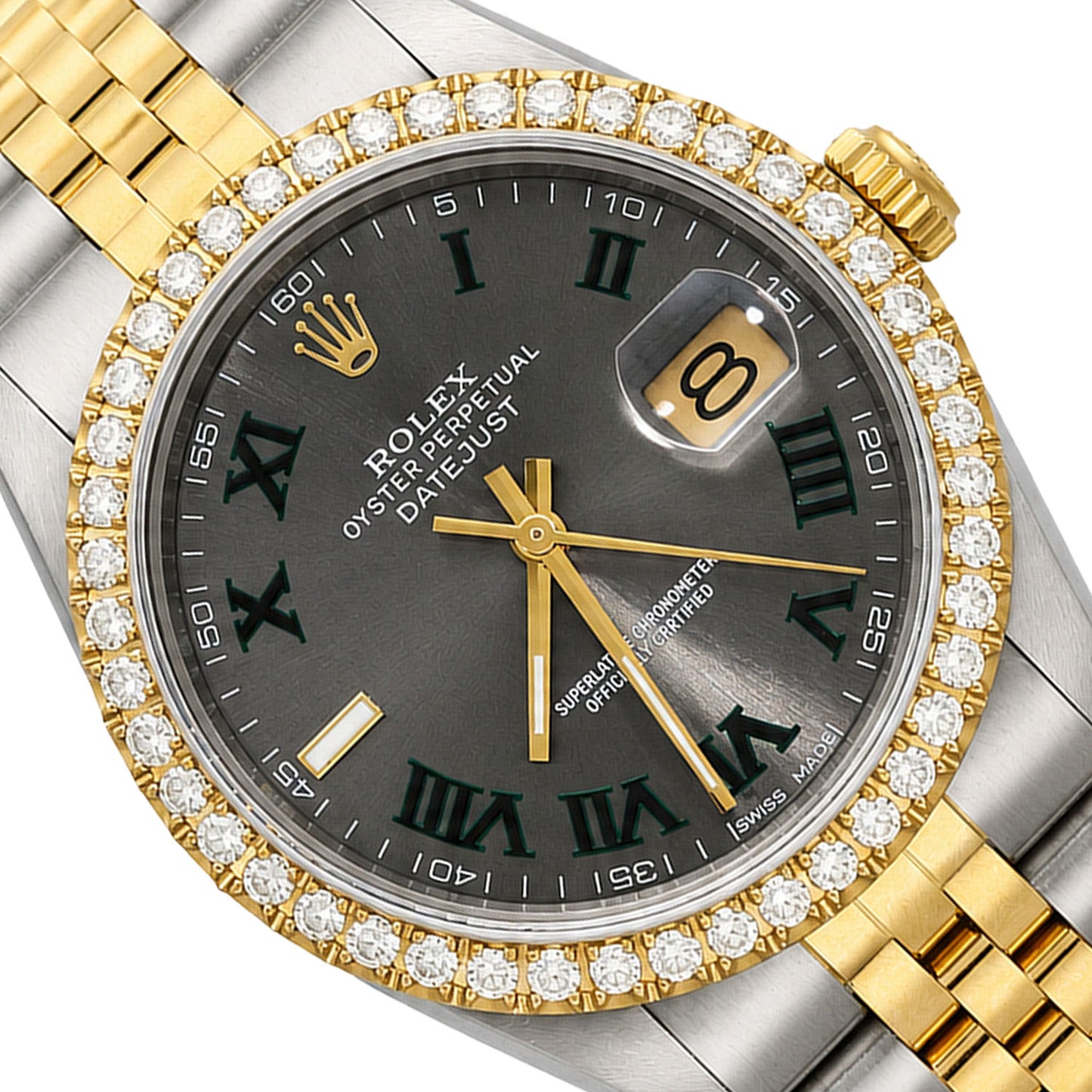 Rolex Datejust Jubilee 36mm 16013 Grey Dial 4.50Ct Diamond Bezel Men's Watch