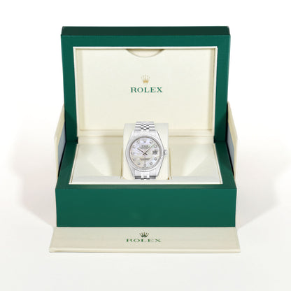 Rolex Datejust 1601 36mm 18K White Gold Bezel White MOP Dial Jubilee Steel Watch
