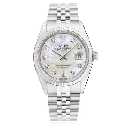 Rolex Datejust 1601 36mm 18K White Gold Bezel White MOP Dial Jubilee Steel Watch