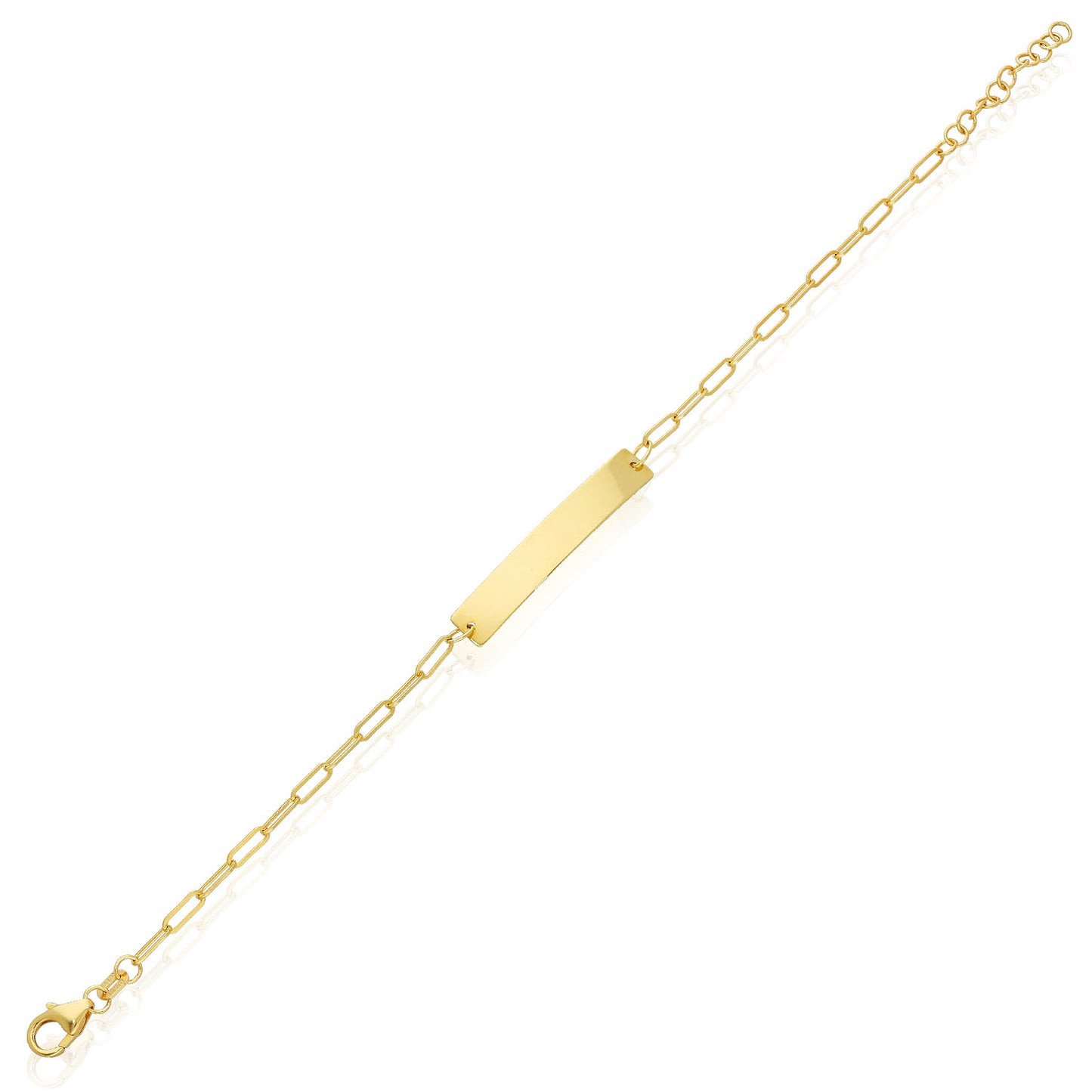 14K Yellow Gold 2mm Paperclip Name ID Bar Tag Bracelet (Hollow) Adjustable 6"-7"