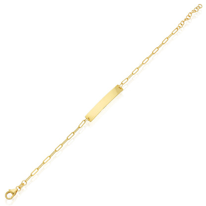 14K Yellow Gold 2mm Paperclip Name ID Bar Tag Bracelet (Hollow) Adjustable 6"-7"