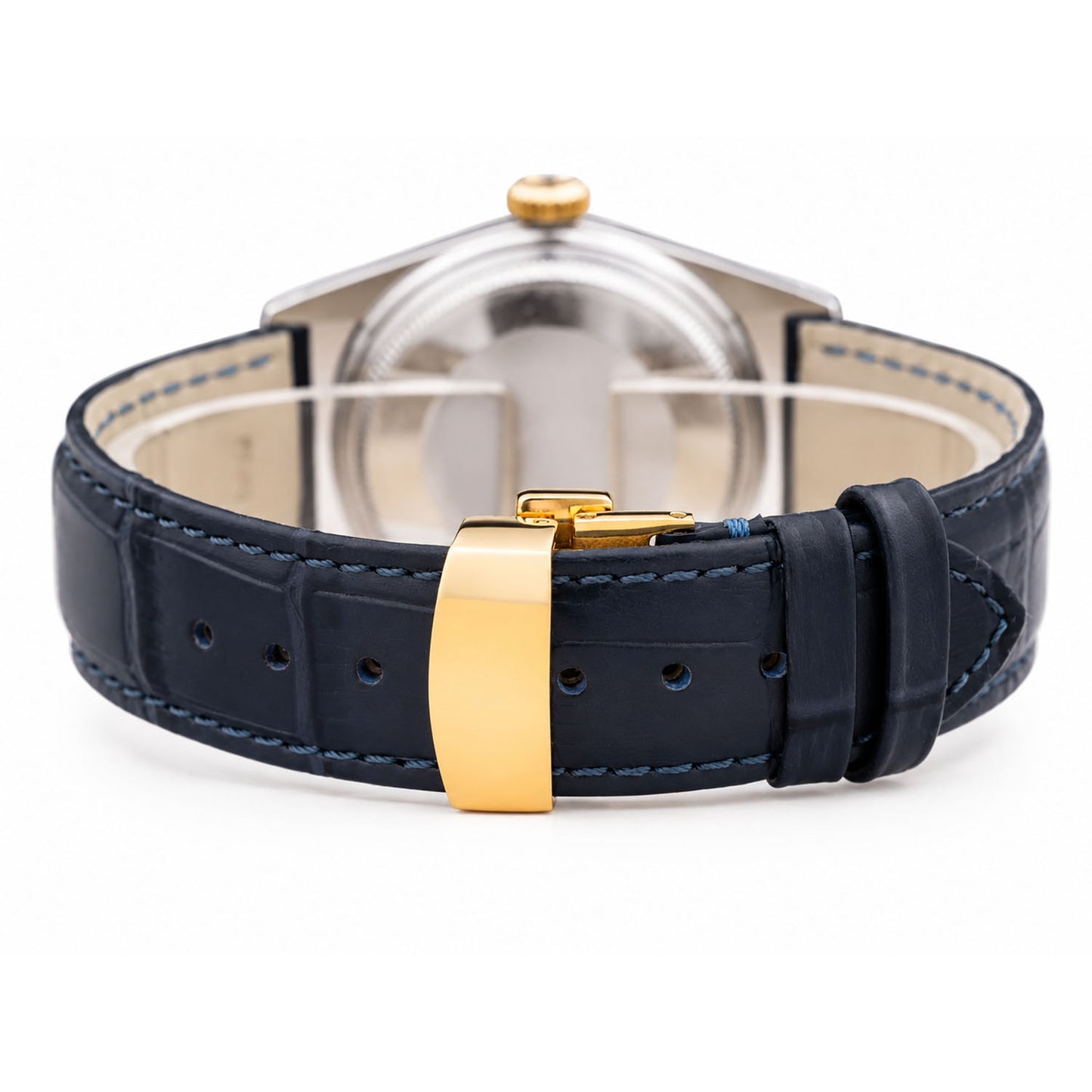 Rolex Datejust 36mm 1601 14k Yellow Gold Fluted Bezel Blue Leather Band Watch