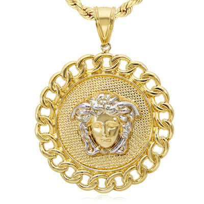 10k Gold-Filled Textured Round Medusa Pendant 2.5"