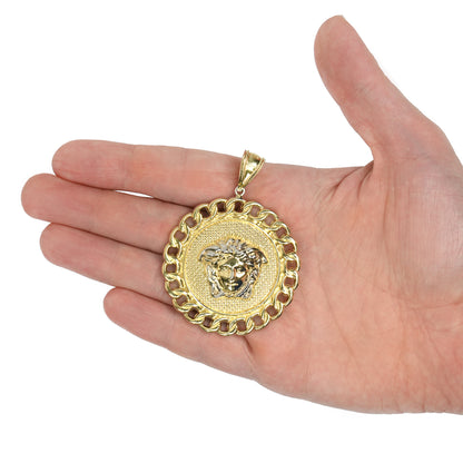 10k Gold-Filled Textured Round Medusa Pendant 2.5"