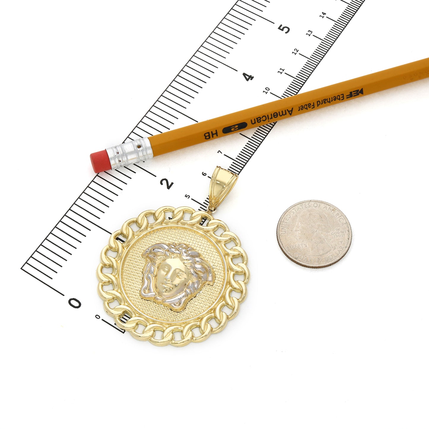 10k Gold-Filled Textured Round Medusa Pendant 2.5"