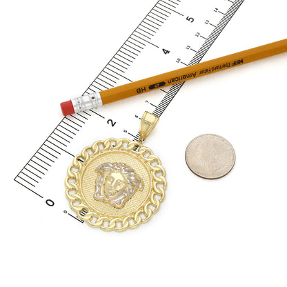10k Gold-Filled Textured Round Medusa Pendant 2.5"