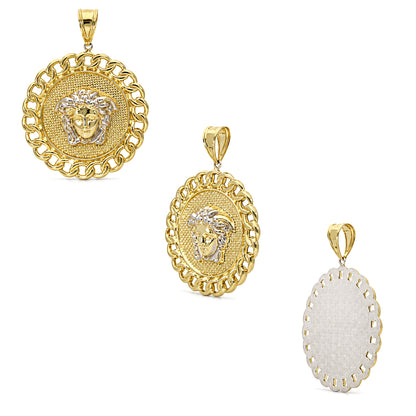 10k Gold-Filled Textured Round Medusa Pendant 2.5"