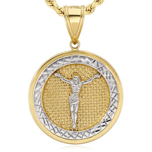 10K Yellow Gold-Filled Jesus Round Medallion Pendant 2"