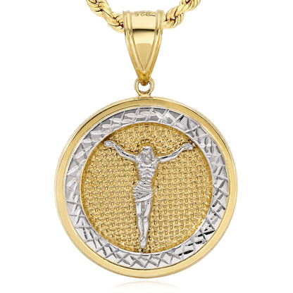 10K Yellow Gold-Filled Jesus Round Medallion Pendant 2"