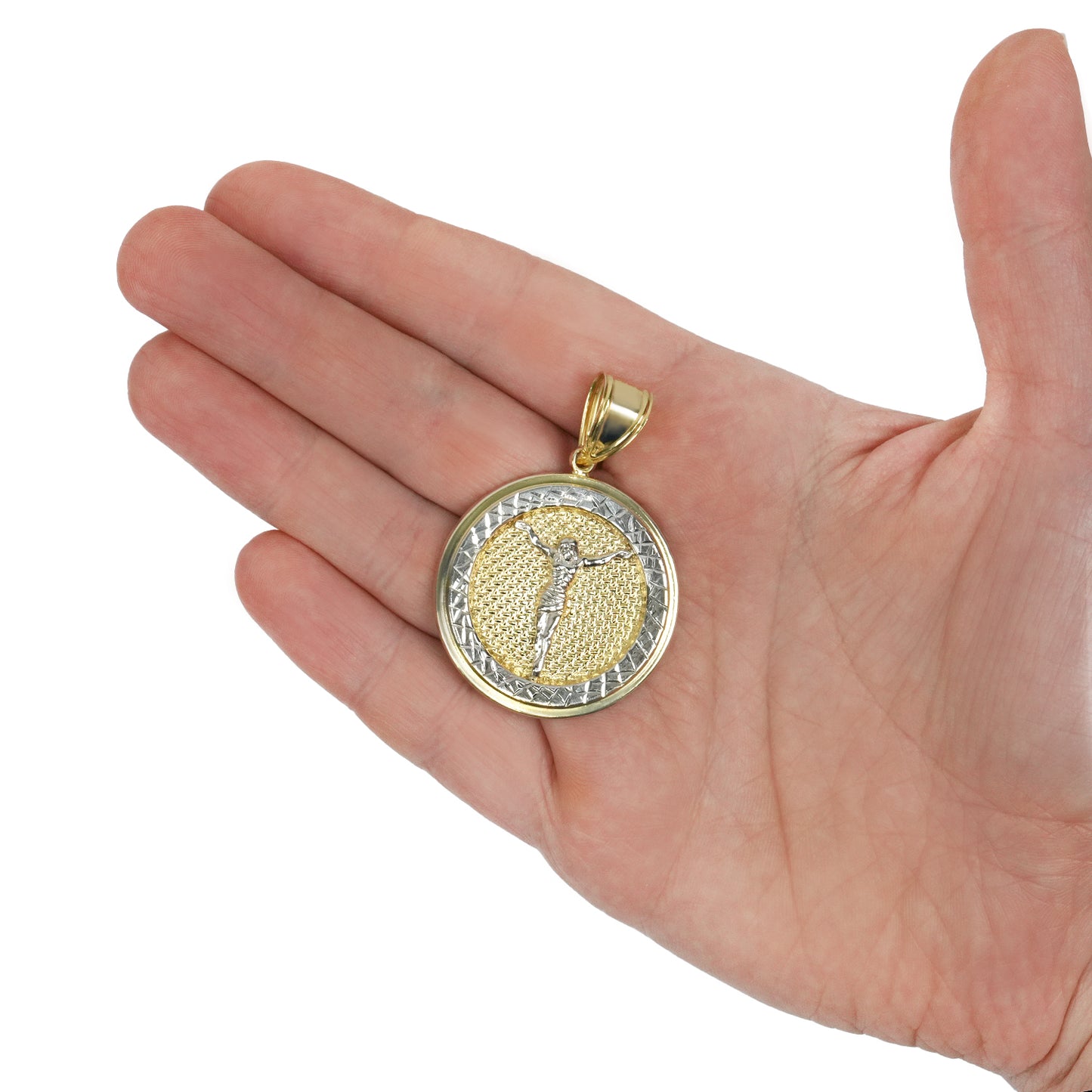 10K Yellow Gold-Filled Jesus Round Medallion Pendant 2"