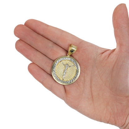 10K Yellow Gold-Filled Jesus Round Medallion Pendant 2"