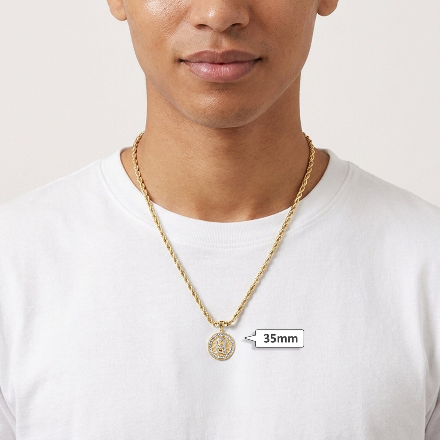 10K Yellow Gold-Filled Jesus Face Round Medallion Pendant 2" 1.4"