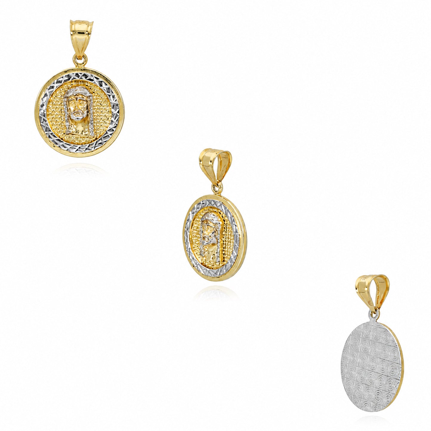 10K Yellow Gold-Filled Jesus Face Round Medallion Pendant 2" 1.4"