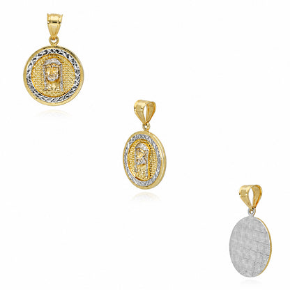 10K Yellow Gold-Filled Jesus Face Round Medallion Pendant 2" 1.4"