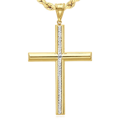 10K Yellow Gold-Filled Two-Tone Religious Cross Pendant 3.3"
