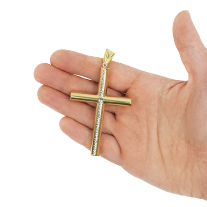 10K Yellow Gold-Filled Two-Tone Religious Cross Pendant 3.3"
