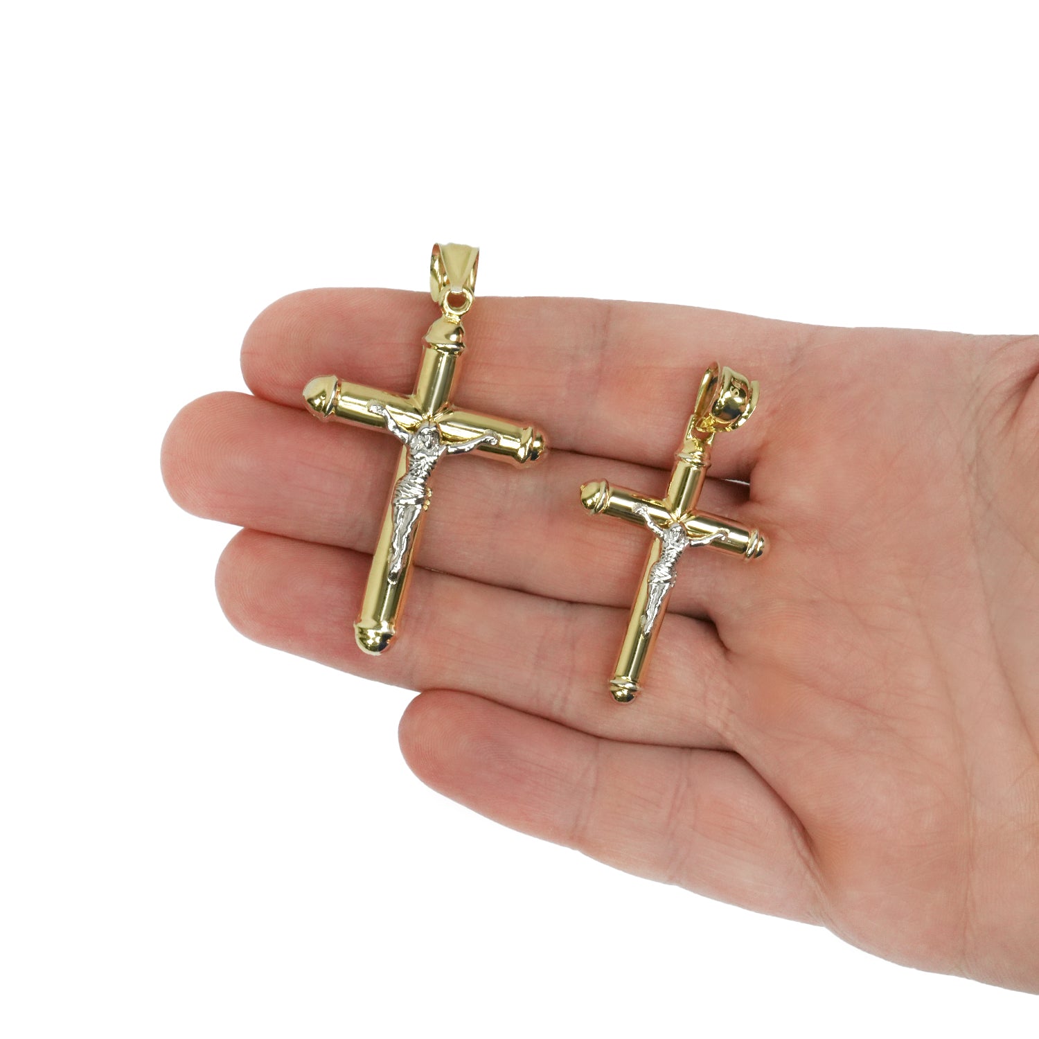 10K Yellow Gold-Filled Two-Tone Jesus Crucifix Cross Pendant 1.8