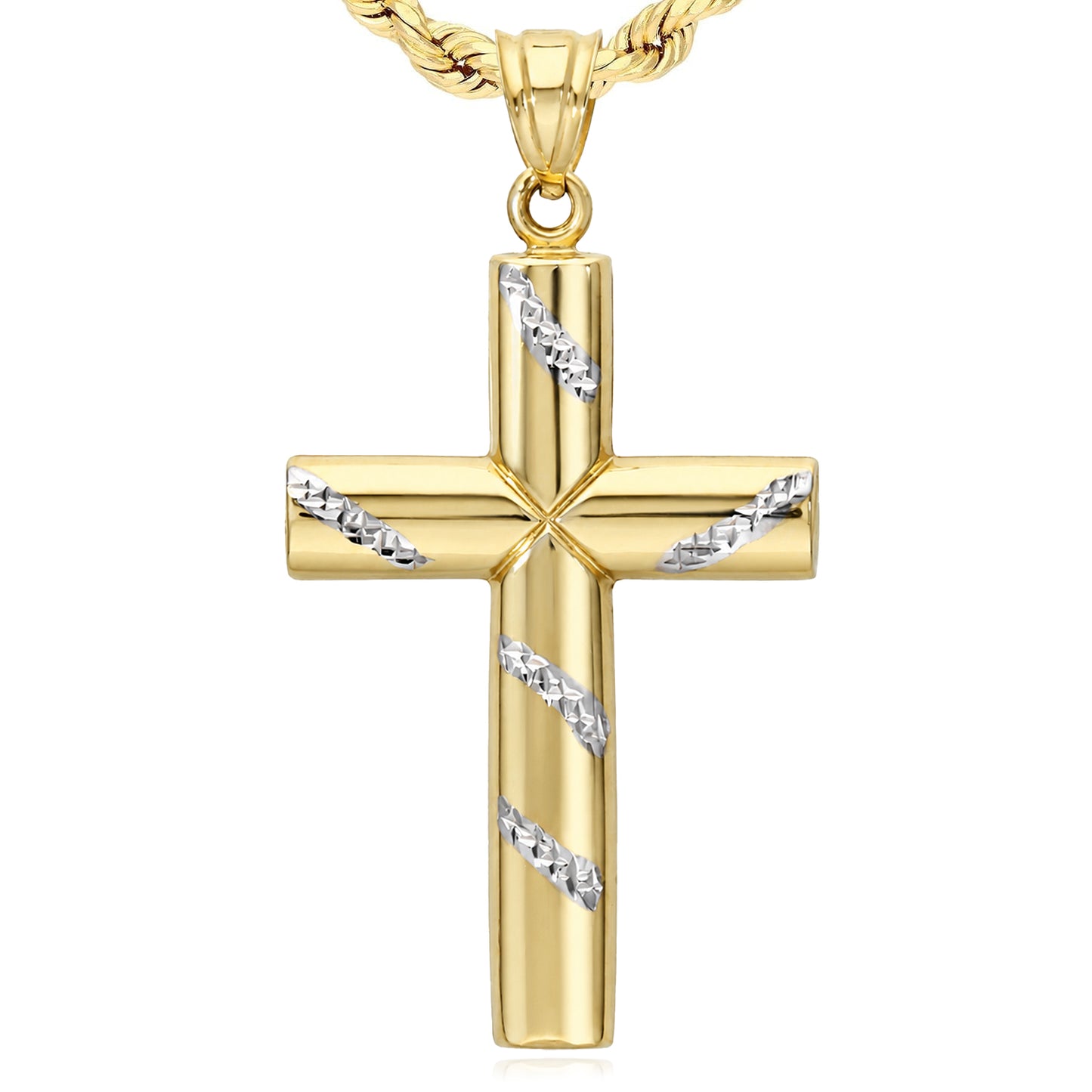 10K Yellow Gold-Filled Two-Tone Religious Cross Pendant 2.3"