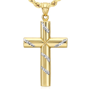 10K Yellow Gold-Filled Two-Tone Religious Cross Pendant 2.3"