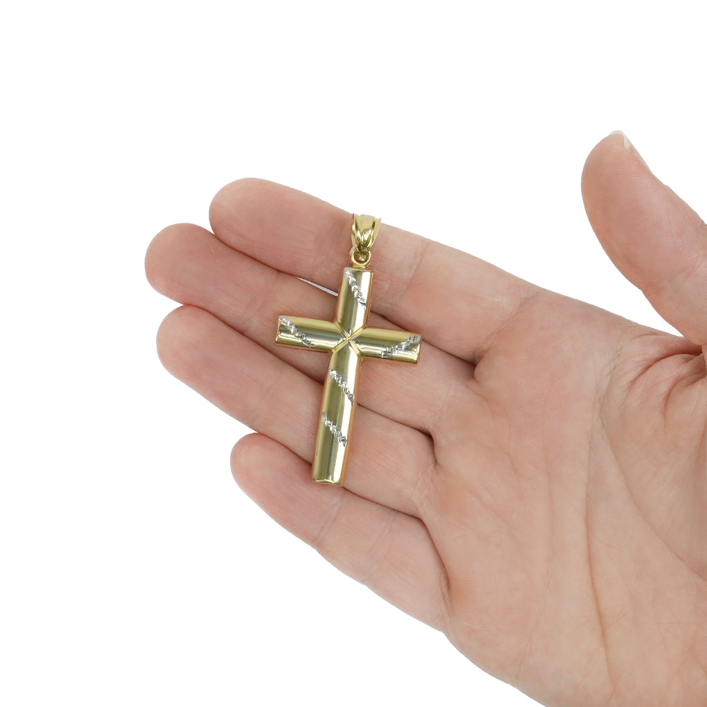 10K Yellow Gold-Filled Two-Tone Religious Cross Pendant 2.3"
