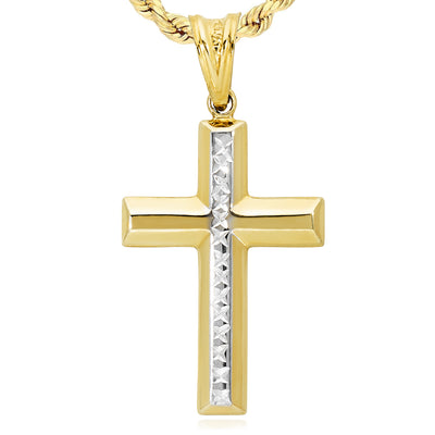 10K Yellow Gold-Filled Two-Tone Religious Cross Pendant 1.4"