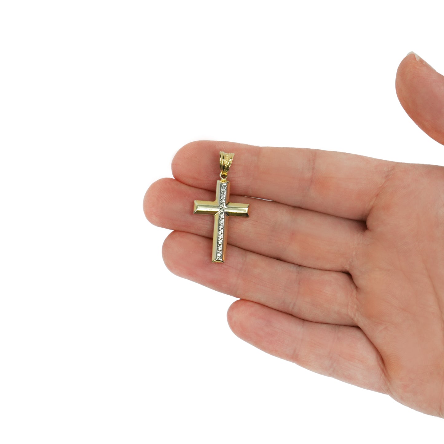 10K Yellow Gold-Filled Two-Tone Religious Cross Pendant 1.4"