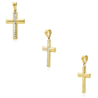 10K Yellow Gold-Filled Two-Tone Religious Cross Pendant 1.4"