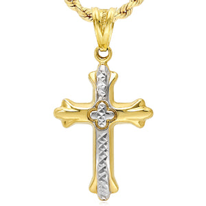 10K Yellow Gold-Filled Two-Tone Religious Cross Pendant 1.4"