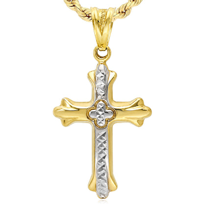 10K Yellow Gold-Filled Two-Tone Religious Cross Pendant 1.4"