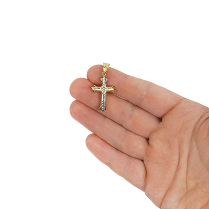 10K Yellow Gold-Filled Two-Tone Religious Cross Pendant 1.4"