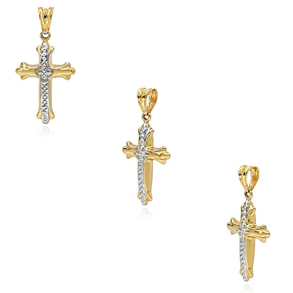 10K Yellow Gold-Filled Two-Tone Religious Cross Pendant 1.4"