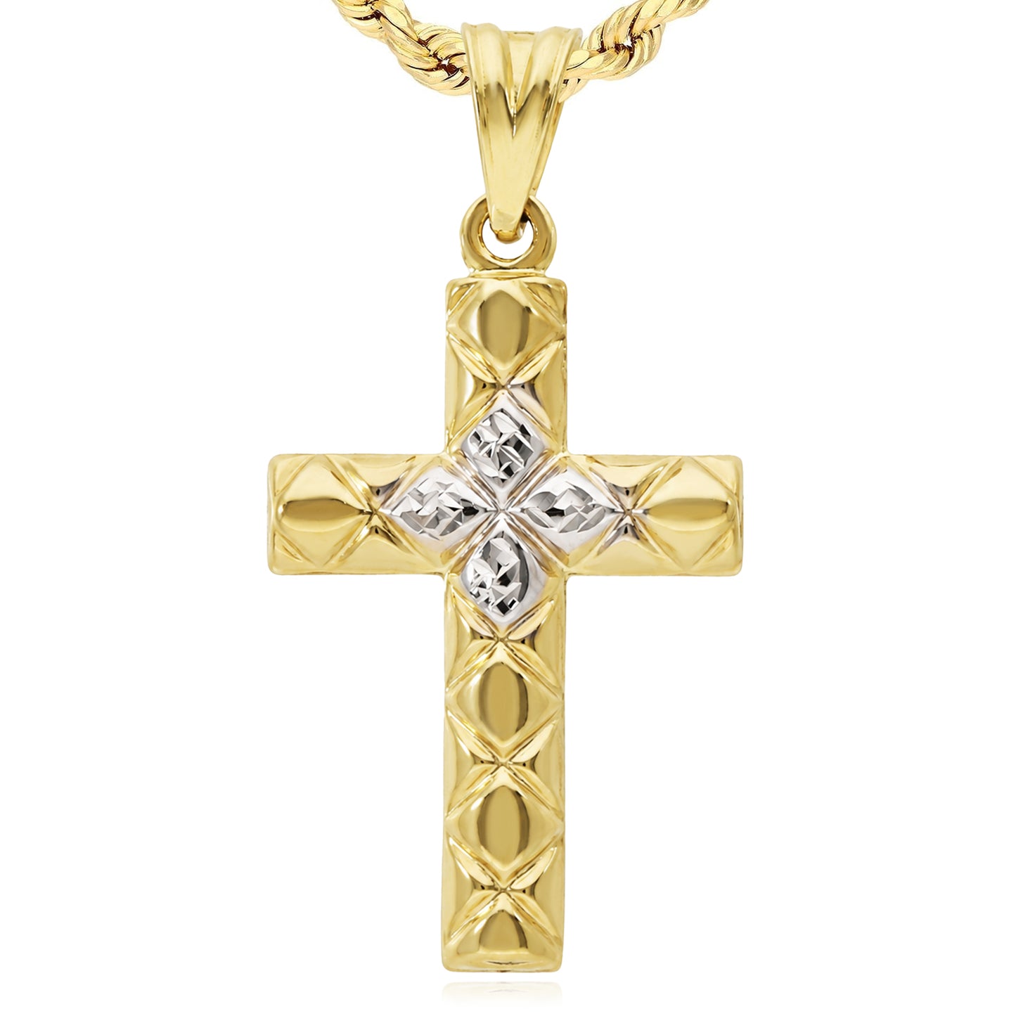10K Yellow Gold-Filled Two-Tone Religious Cross Pendant 1.4"