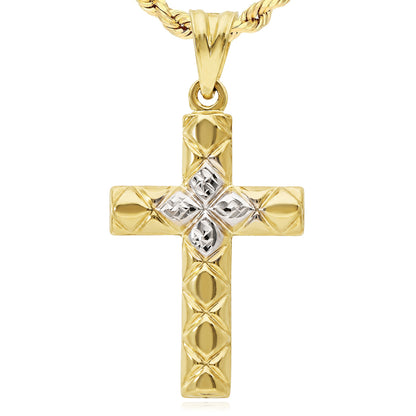 10K Yellow Gold-Filled Two-Tone Religious Cross Pendant 1.4"