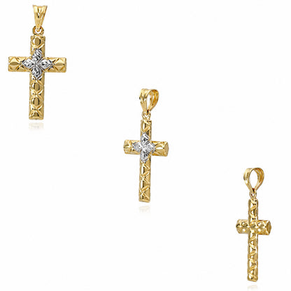 10K Yellow Gold-Filled Two-Tone Religious Cross Pendant 1.4"