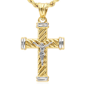 10K Yellow Gold-Filled Two-Tone Jesus Crucifix Cross Pendant 1.4"