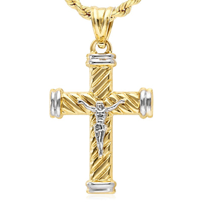 10K Yellow Gold-Filled Two-Tone Jesus Crucifix Cross Pendant 1.4"