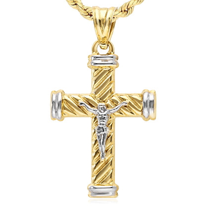 10K Yellow Gold-Filled Two-Tone Jesus Crucifix Cross Pendant 1.4"