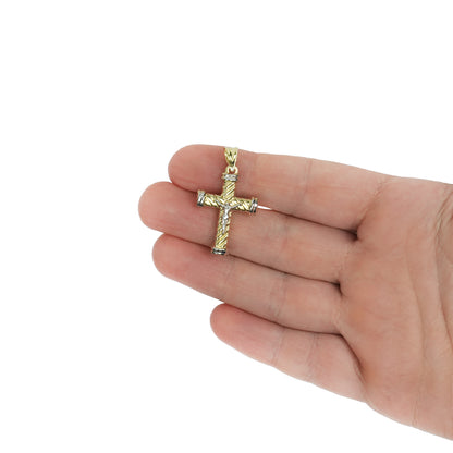 10K Yellow Gold-Filled Two-Tone Jesus Crucifix Cross Pendant 1.4"