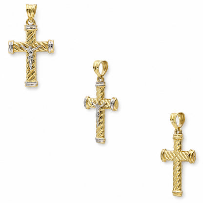 10K Yellow Gold-Filled Two-Tone Jesus Crucifix Cross Pendant 1.4"