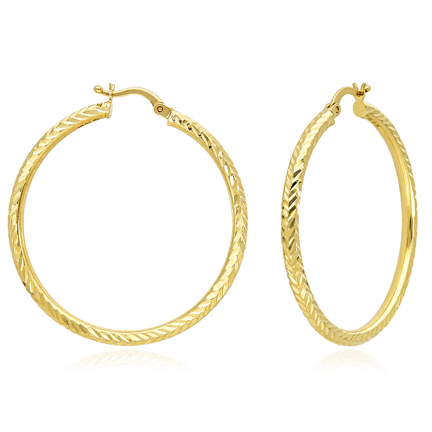 14K Yellow Gold-Filled Textured Hoop Earrings 30mm, 41mm