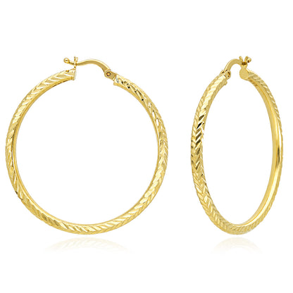 14K Yellow Gold-Filled Textured Hoop Earrings 30mm, 41mm