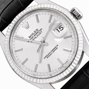 36mm Rolex Datejust 16013 White Dial 18K Gold Bezel Leather Men's Watch